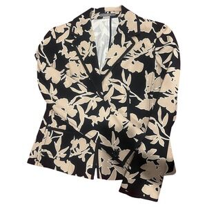 Liz‎ Claiborne Blazer 10 Black Beige Floral Stretch Lagenlook Career Jacket